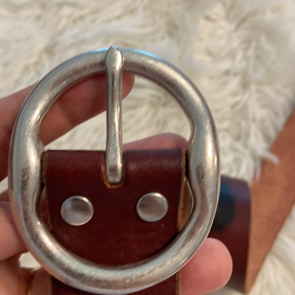 Lucky Brand Brown &Black Leather Belt with Distressed Finish and silver buckle - Picture 2 of 12